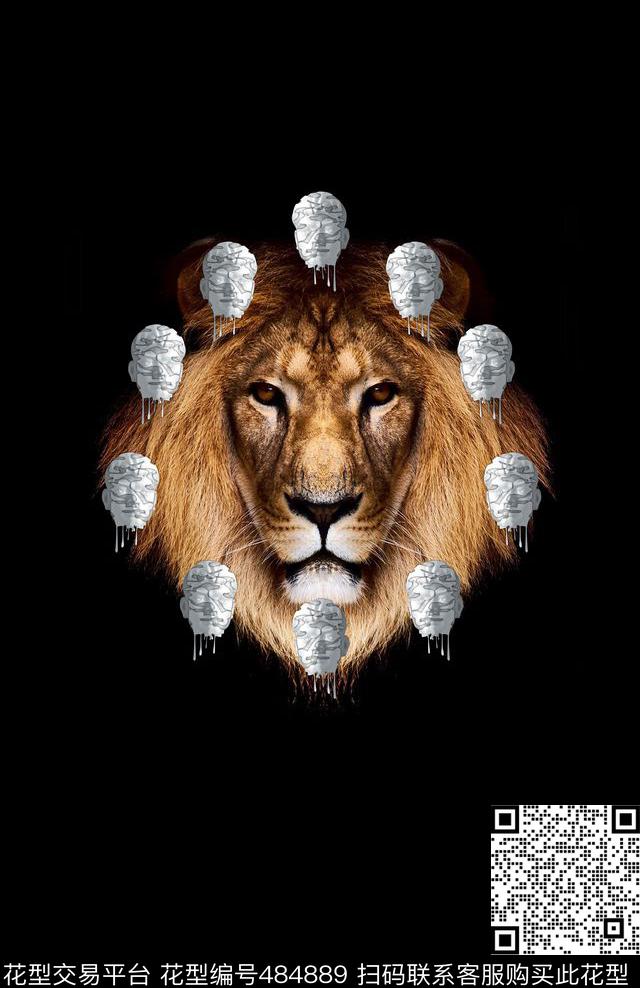 时尚狮子雕像数码印花华亿平台下载（图片编号: 484889） - 瓦栏（Walan）