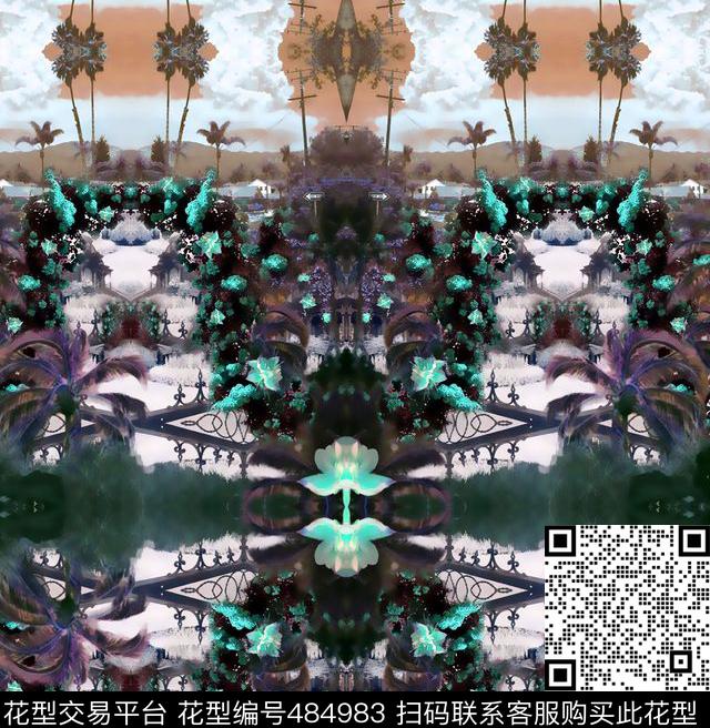 对称抽象建筑风景数码印花华亿平台下载（图片编号: 484983） - 瓦栏（Walan）