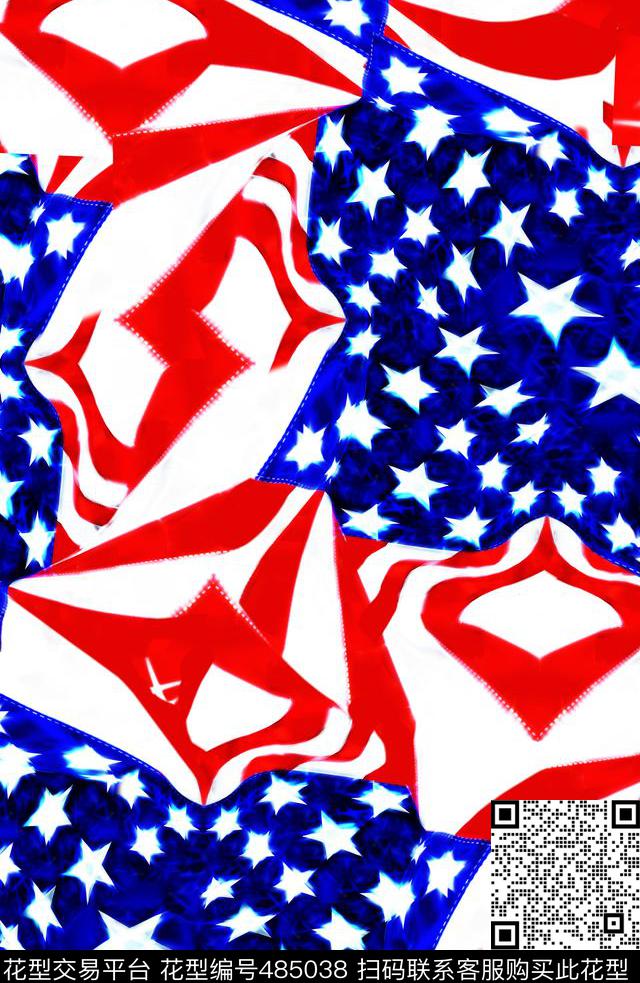 流行时尚手绘五角星欧美数码印花华亿平台下载（图片编号: 485038） - 瓦栏（Walan）