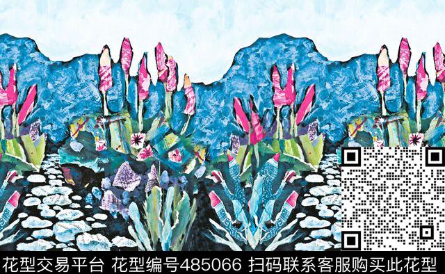 花卉绘画景物数码印花华亿平台下载（图片编号: 485066） - 瓦栏（Walan）