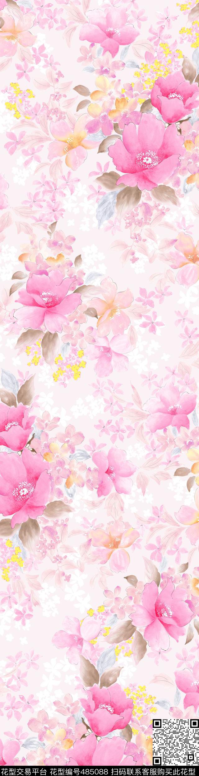 时尚花卉手绘数码印花华亿平台下载（图片编号: 485088） - 瓦栏（Walan）