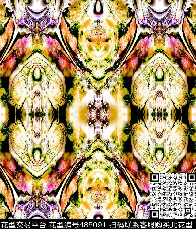 绚丽时尚抽象纹数码印花华亿平台下载（图片编号: 485091） - 瓦栏（Walan）