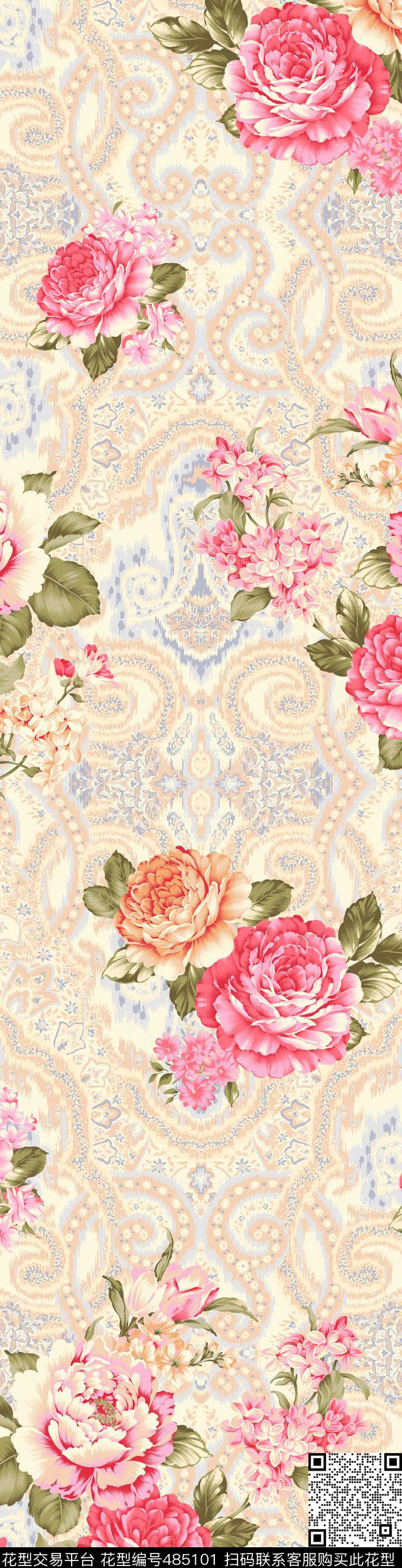 时尚花卉火腿纹数码印花华亿平台下载（图片编号: 485101） - 瓦栏（Walan）