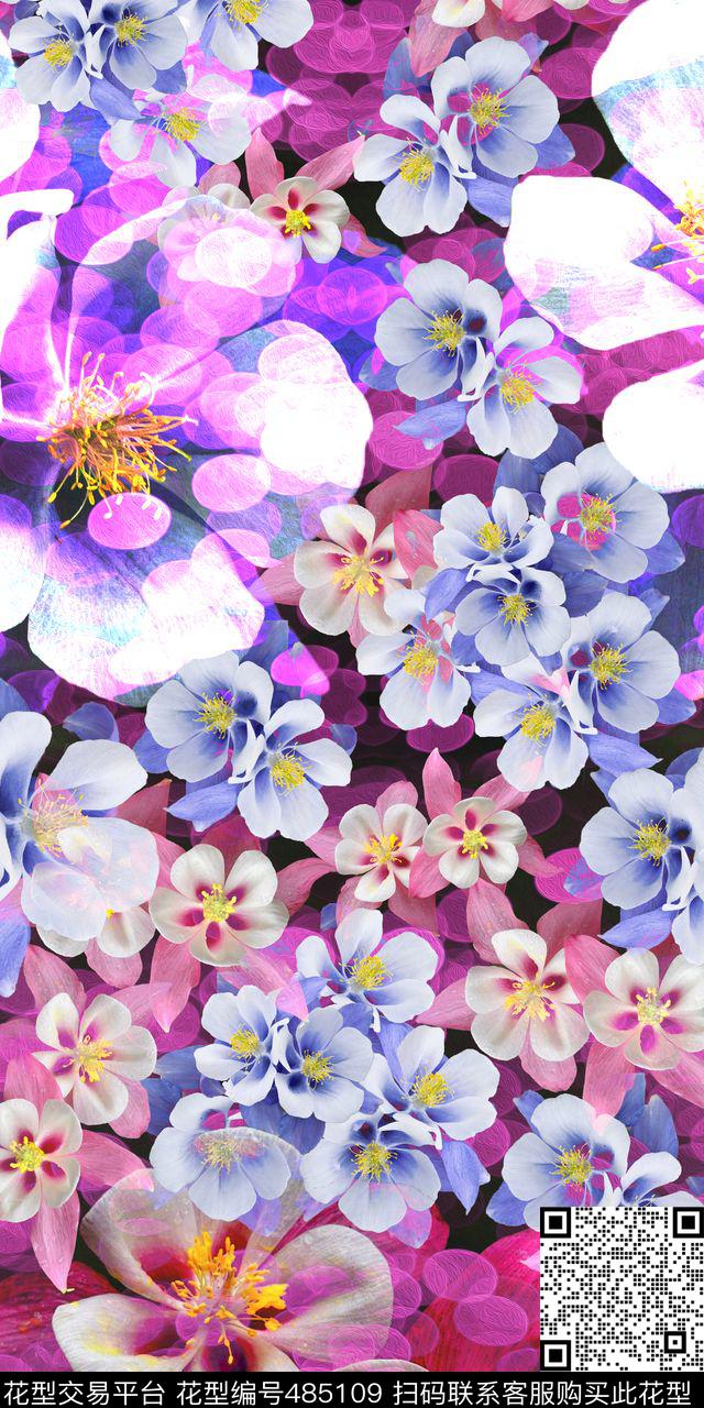 花卉时尚流行数码印花华亿平台下载（图片编号: 485109） - 瓦栏（Walan）