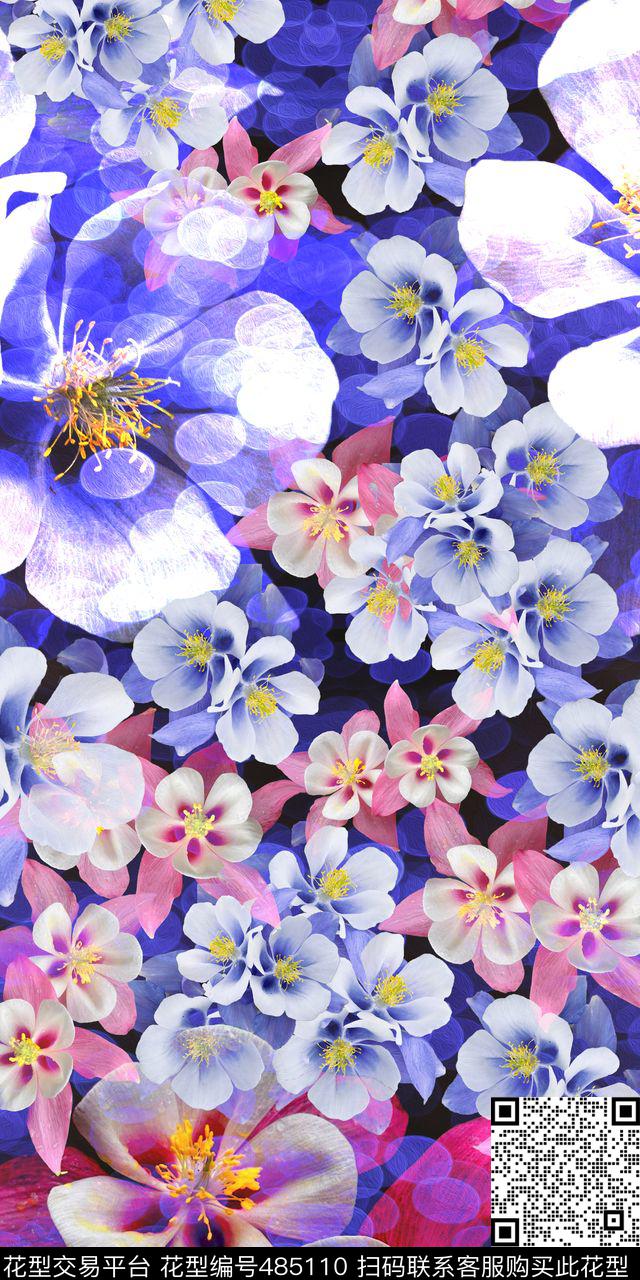 花卉时尚流行数码印花华亿平台下载（图片编号: 485110） - 瓦栏（Walan）