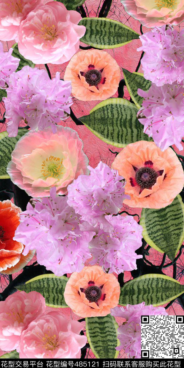 花卉现代流行数码印花华亿平台下载（图片编号: 485121） - 瓦栏（Walan）