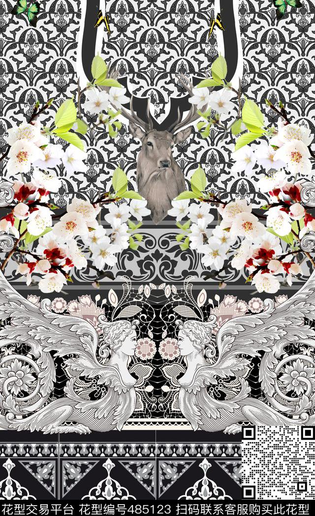 潮流时尚定位大牌蕾丝花边数码印花华亿平台下载（图片编号: 485123） - 瓦栏（Walan）