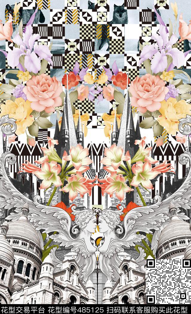 潮流时尚对称华亿平台欧式建筑数码印花华亿平台下载（图片编号: 485125） - 瓦栏（Walan）