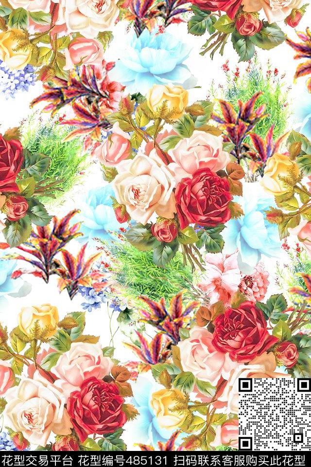 创意服装面料创意华亿平台组合花卉数码印花华亿平台下载（图片编号: 485131） - 瓦栏（Walan）