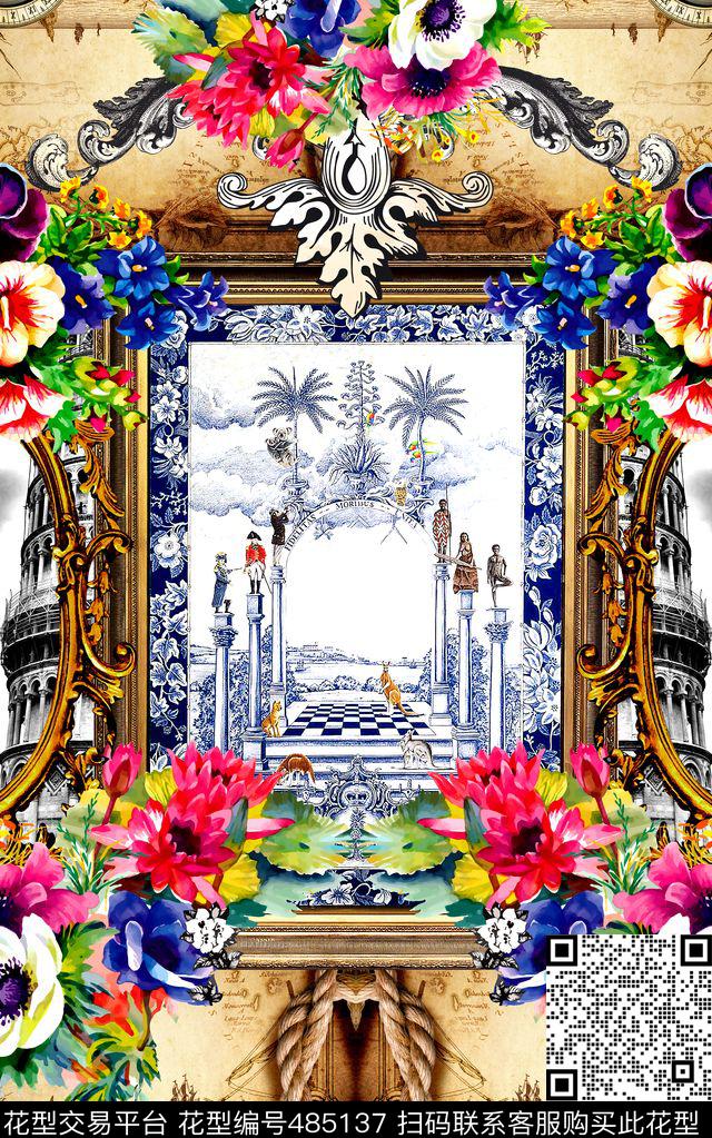 欧式复古相框数码印花华亿平台下载（图片编号: 485137） - 瓦栏（Walan）