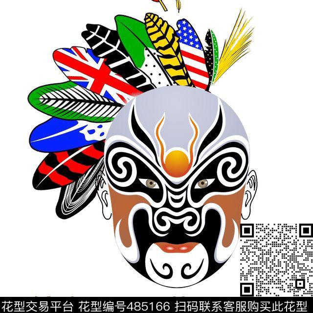 民族脸谱羽毛数码印花华亿平台下载（图片编号: 485166） - 瓦栏（Walan）