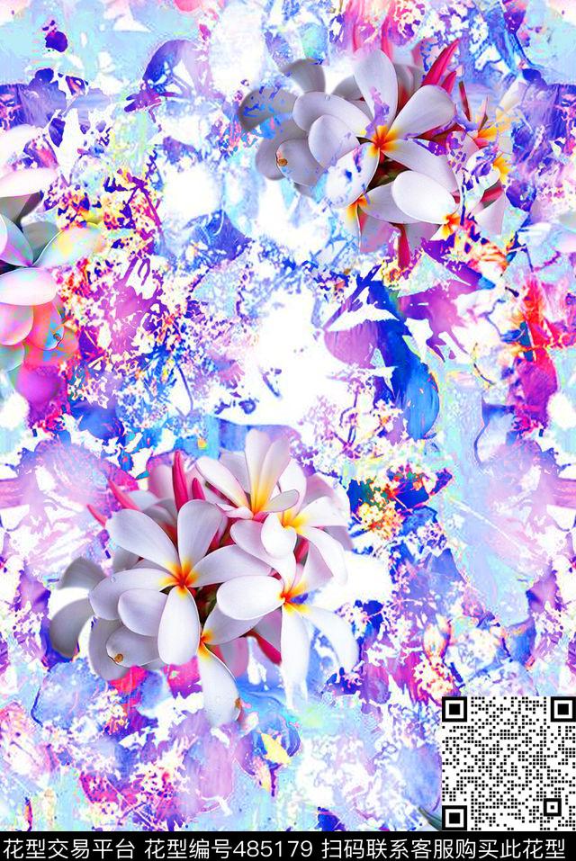 流行时尚手绘幻彩底纹热带花卉欧美数码印花华亿平台下载（图片编号: 485179） - 瓦栏（Walan）