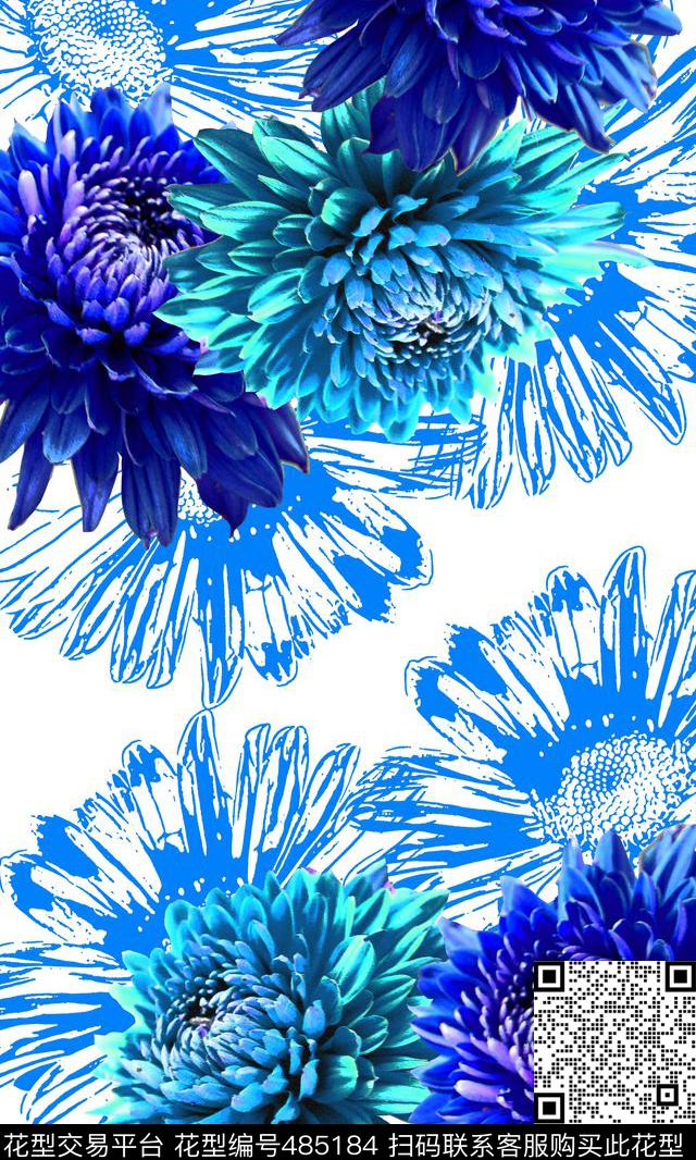 自然田园风花菊花数码印花华亿平台下载（图片编号: 485184） - 瓦栏（Walan）