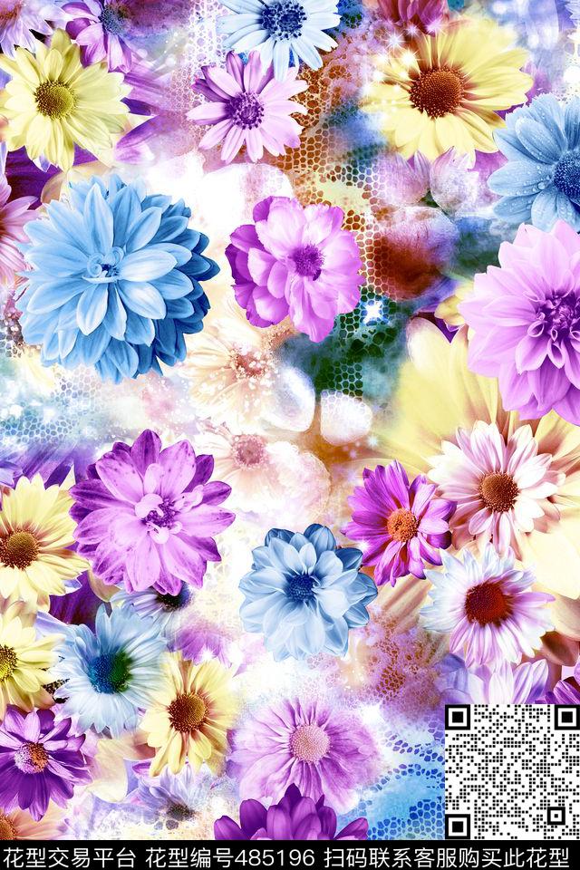 服装图案花卉图案菊花数码印花华亿平台下载（图片编号: 485196） - 瓦栏（Walan）