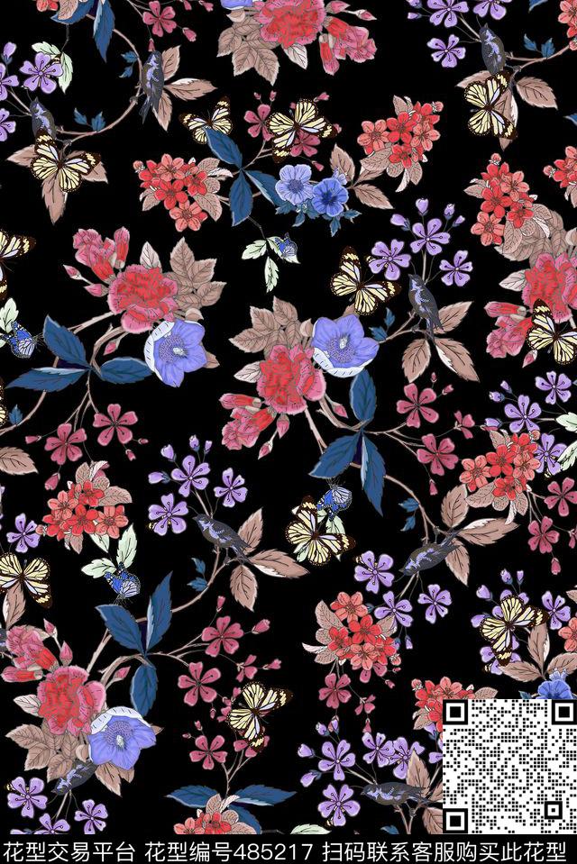 中老年花鸟蝴蝶数码印花华亿平台下载（图片编号: 485217） - 瓦栏（Walan）