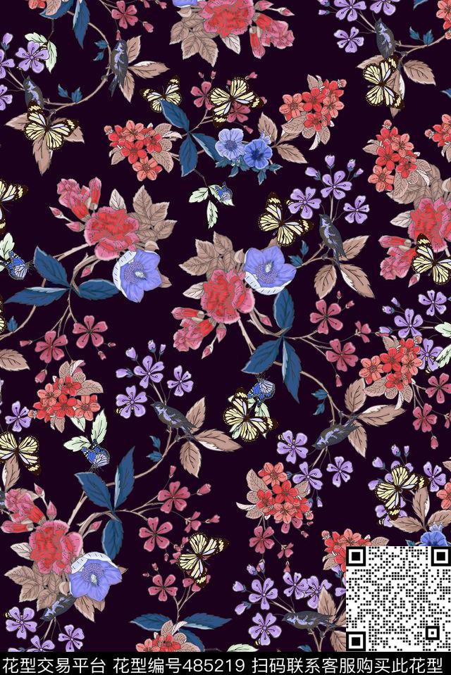 中老年花鸟蝴蝶数码印花华亿平台下载（图片编号: 485219） - 瓦栏（Walan）