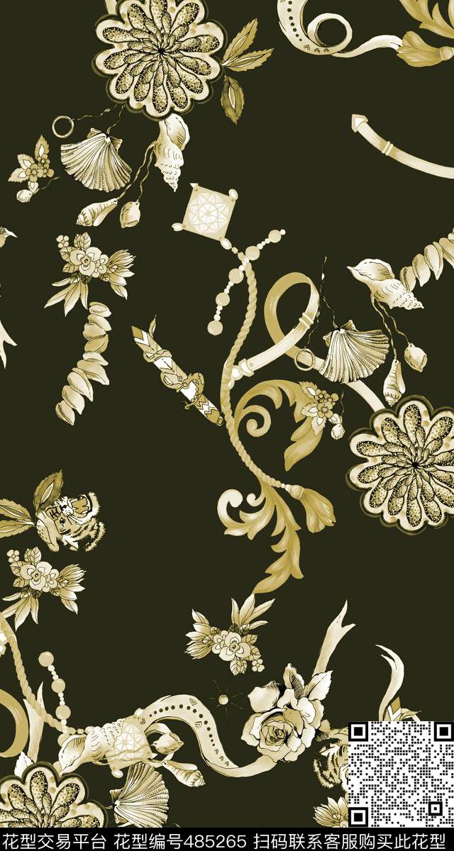 简约花卉暗色数码印花华亿平台下载（图片编号: 485265） - 瓦栏（Walan）