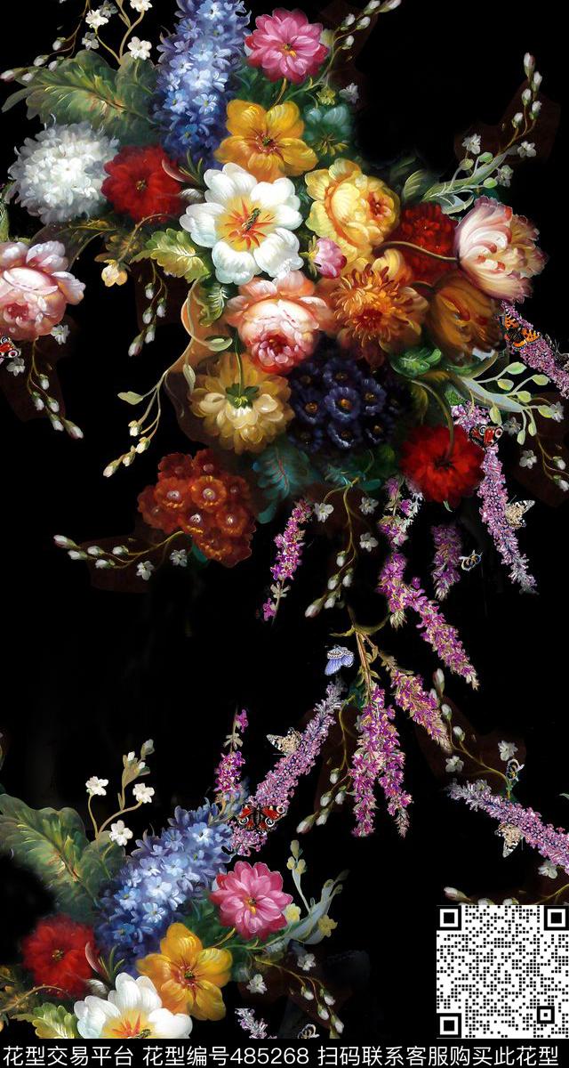 黑色花卉简约数码印花华亿平台下载（图片编号: 485268） - 瓦栏（Walan）