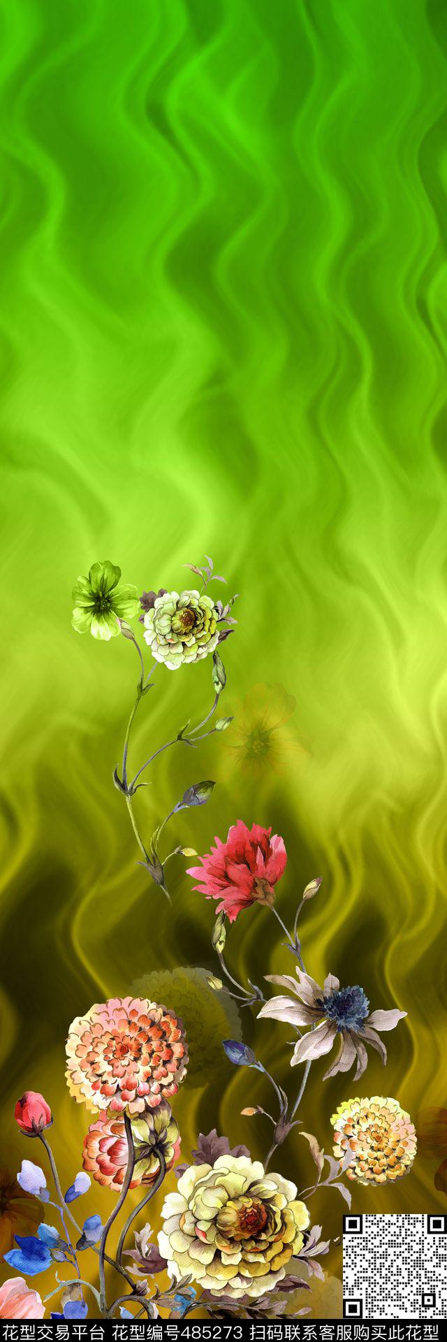 写意花卉渐变数码印花华亿平台下载（图片编号: 485273） - 瓦栏（Walan）