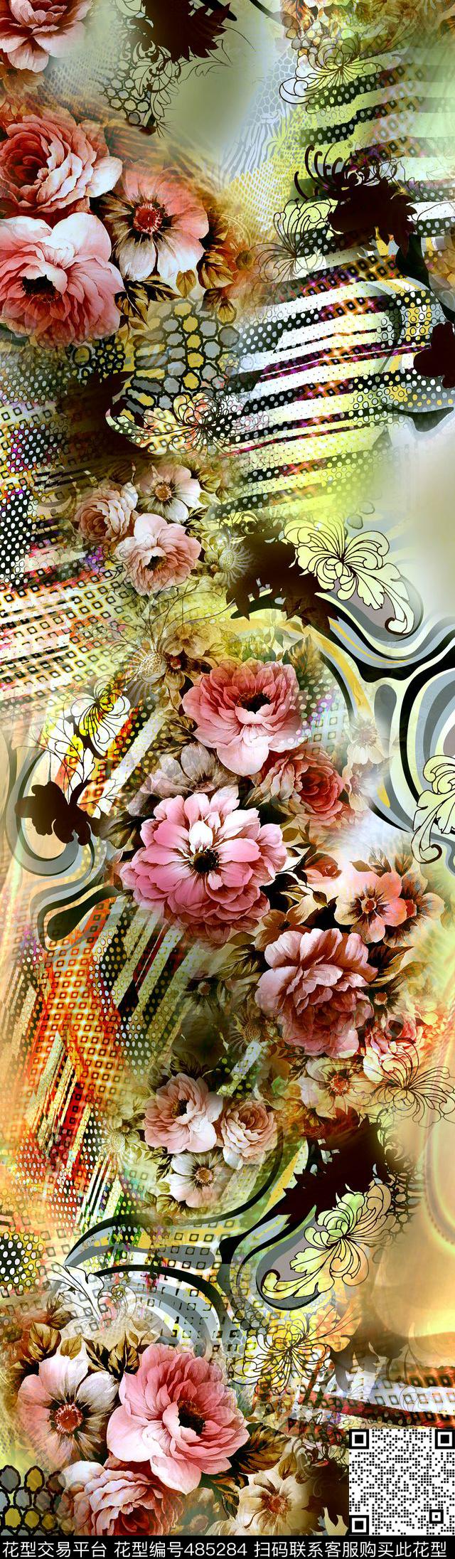 写意花卉动物底纹数码印花华亿平台下载（图片编号: 485284） - 瓦栏（Walan）