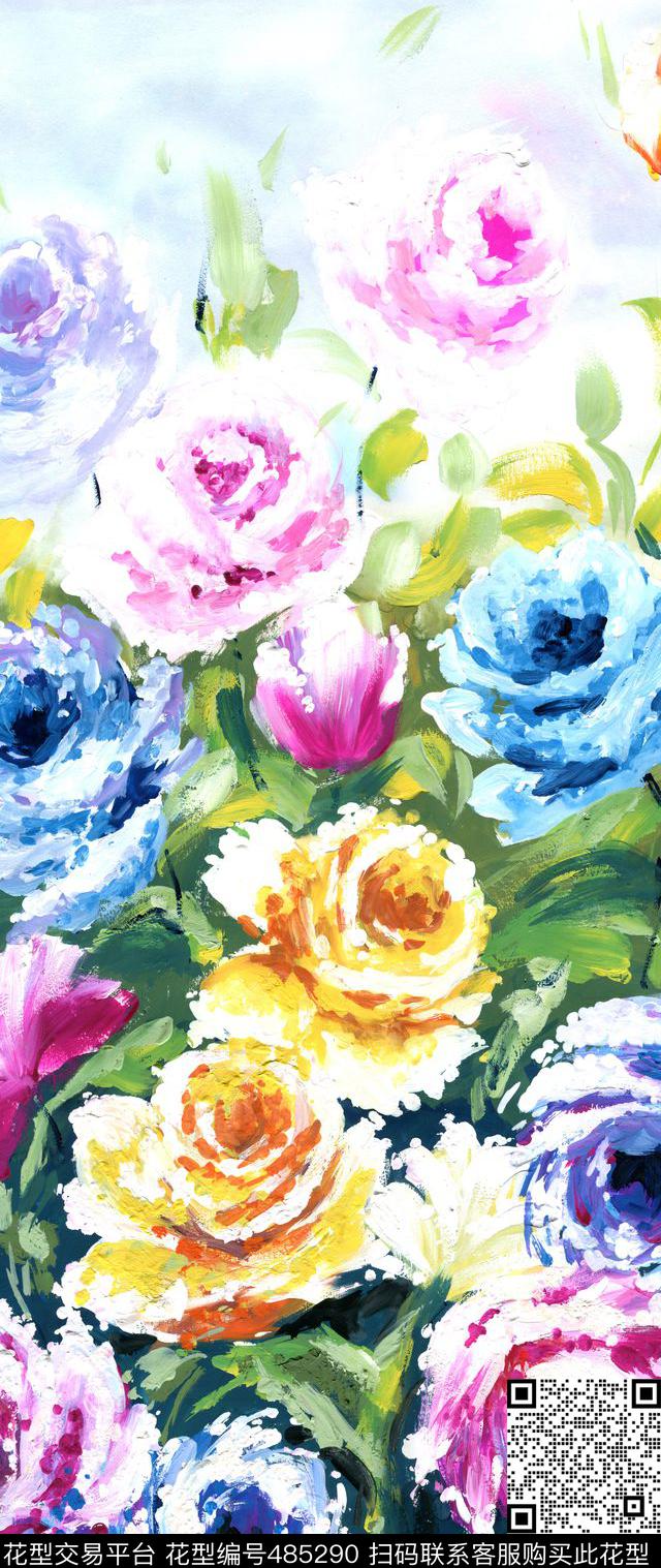 写意花卉单边定位数码印花华亿平台下载（图片编号: 485290） - 瓦栏（Walan）