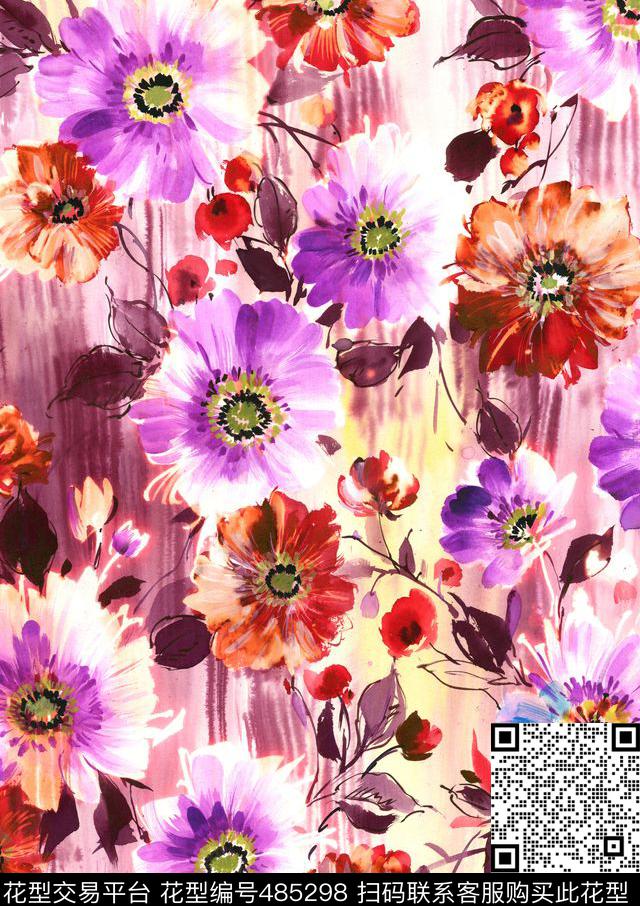 花卉肌理写意数码印花华亿平台下载（图片编号: 485298） - 瓦栏（Walan）