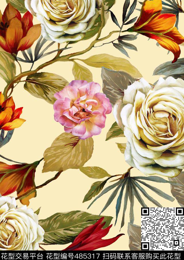 女装潮流大牌油画花卉数码印花华亿平台下载（图片编号: 485317） - 瓦栏（Walan）