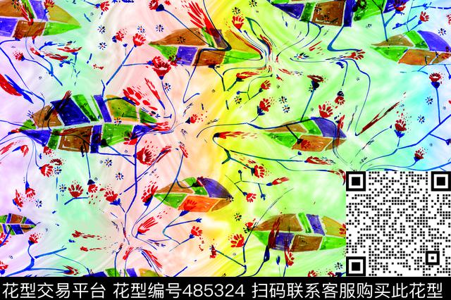 多彩鲜艳花卉数码印花华亿平台下载（图片编号: 485324） - 瓦栏（Walan）