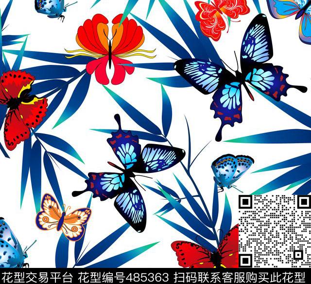 蝴蝶靓丽清爽数码印花华亿平台下载（图片编号: 485363） - 瓦栏（Walan）