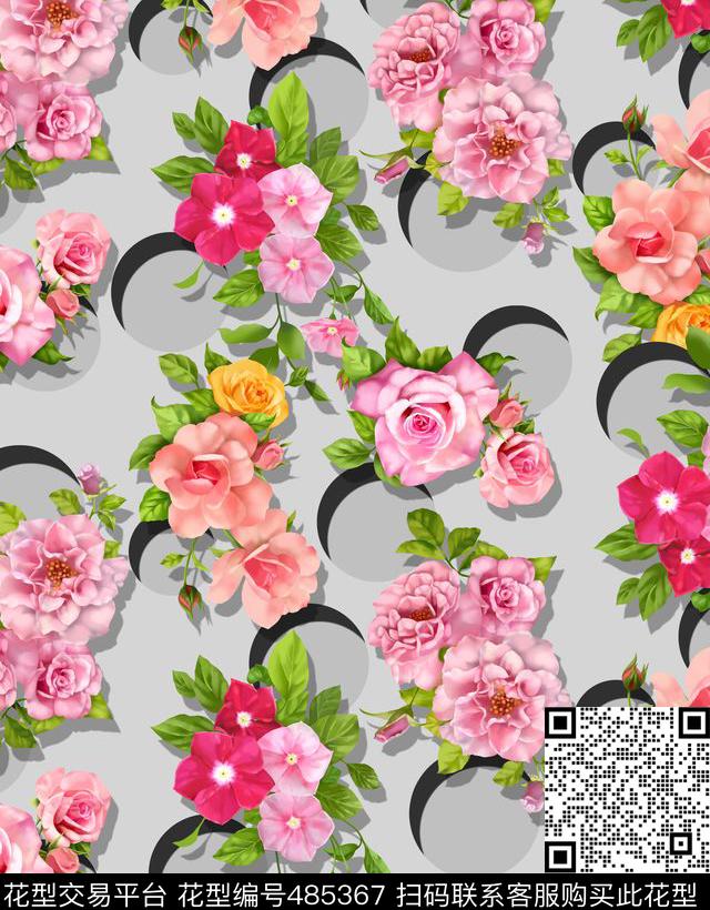 时尚清爽手绘花卉立体波点数码印花华亿平台下载（图片编号: 485367） - 瓦栏（Walan）