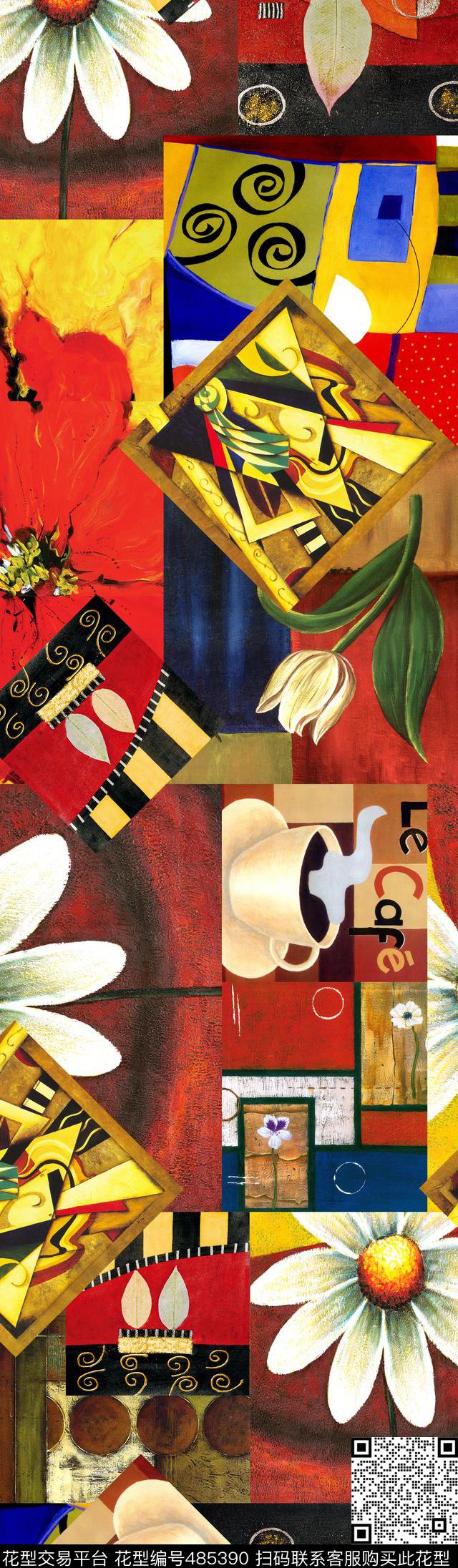 抽象花卉格子数码印花华亿平台下载（图片编号: 485390） - 瓦栏（Walan）
