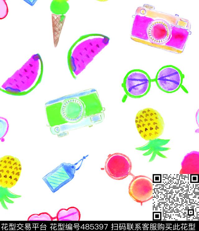 手绘粉系水果数码印花华亿平台下载（图片编号: 485397） - 瓦栏（Walan）