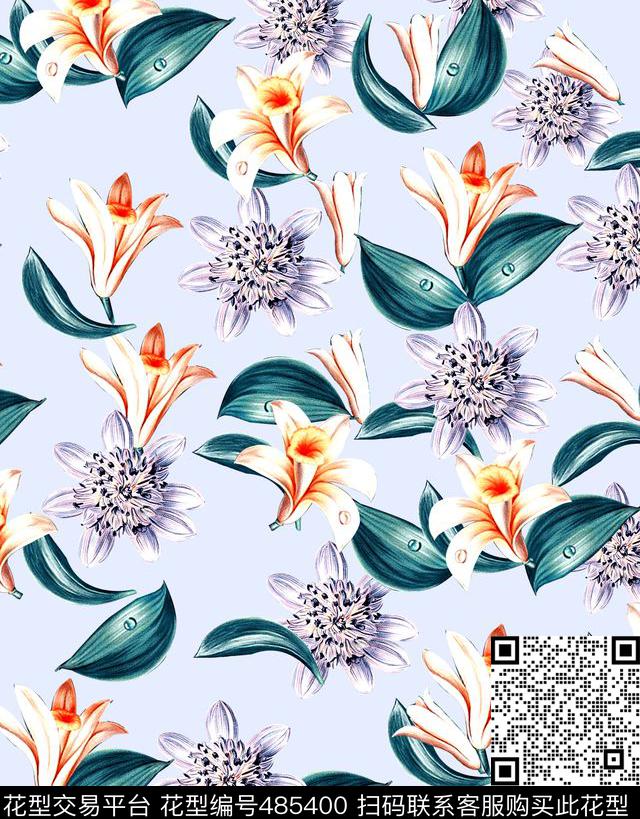 手绘小花满花纯底时尚数码印花数码印花华亿平台下载（图片编号: 485400） - 瓦栏（Walan）