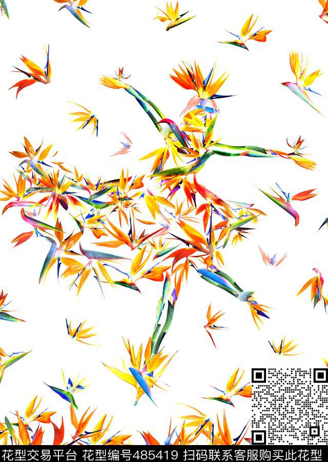 抽象定位花卉数码印花华亿平台下载（图片编号: 485419） - 瓦栏（Walan）