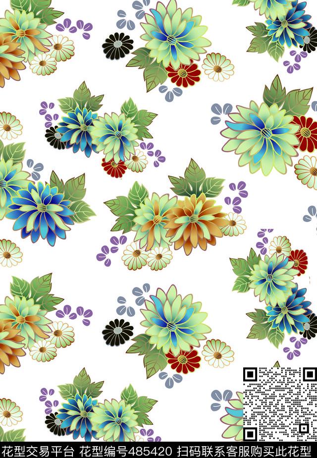 手绘古典古典女装花卉流行时尚花卉数码印花华亿平台下载（图片编号: 485420） - 瓦栏（Walan）