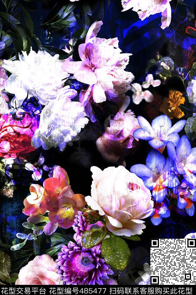 欧美时尚数码华亿平台写实花卉油画风格数码印花华亿平台下载（图片编号: 485477） - 瓦栏（Walan）