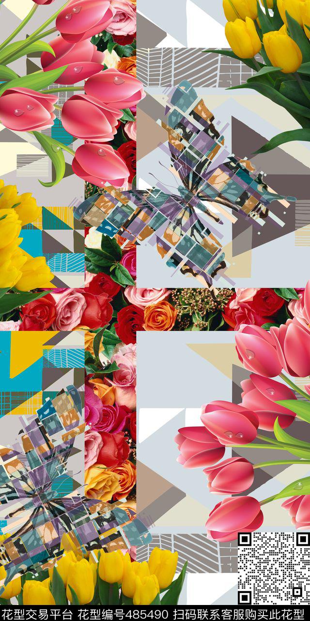 时尚花卉大牌数码印花华亿平台下载（图片编号: 485490） - 瓦栏（Walan）
