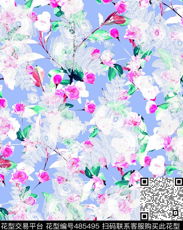 蕾丝碎花小花卉年轻时尚数码印花数码印花华亿平台下载（图片编号: 485495） - 瓦栏（Walan）