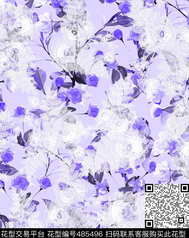 蕾丝碎花小花卉年轻时尚数码印花数码印花华亿平台下载（图片编号: 485496） - 瓦栏（Walan）