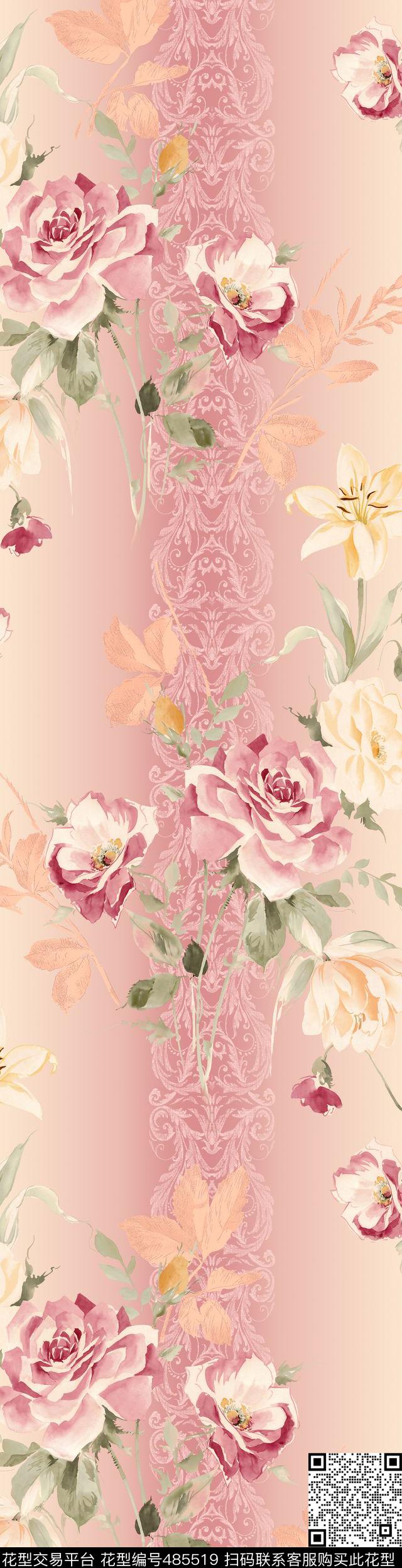 时尚花卉手绘数码印花华亿平台下载（图片编号: 485519） - 瓦栏（Walan）
