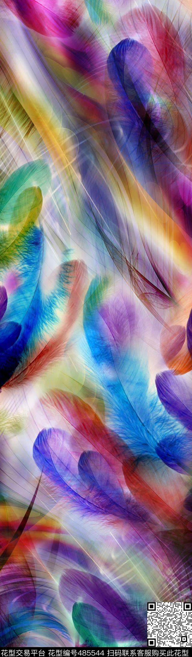 写意羽毛炫彩数码印花华亿平台下载（图片编号: 485544） - 瓦栏（Walan）