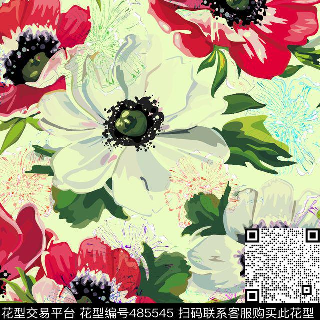 花卉创意服装面料T恤数码印花华亿平台下载（图片编号: 485545） - 瓦栏（Walan）