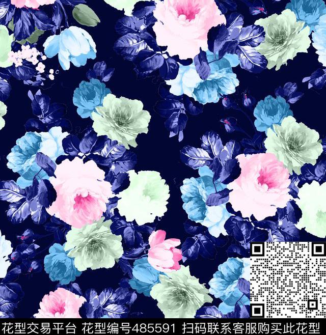 花卉散花花瓣数码印花华亿平台下载（图片编号: 485591） - 瓦栏（Walan）