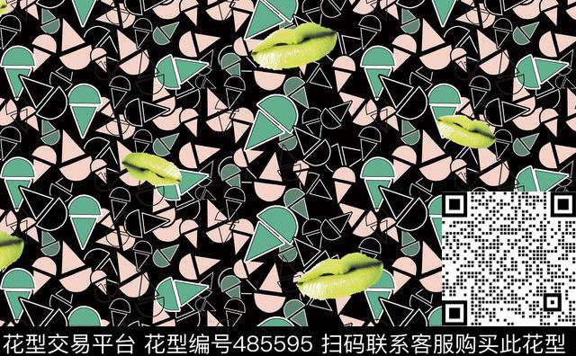 散花几何嘴唇数码印花华亿平台下载（图片编号: 485595） - 瓦栏（Walan）