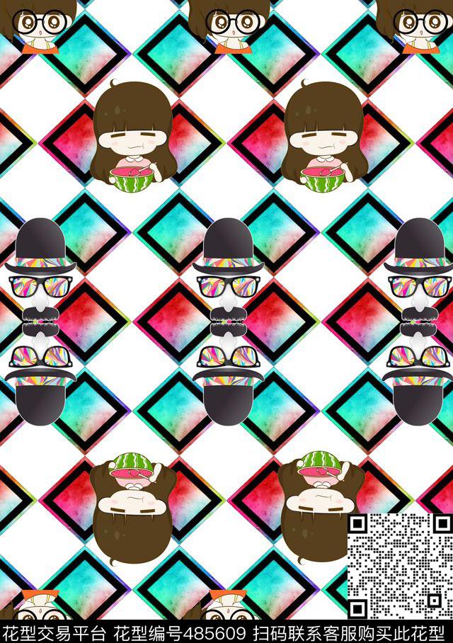 创意设计图案创意服装面料卡通数码印花华亿平台下载（图片编号: 485609） - 瓦栏（Walan）