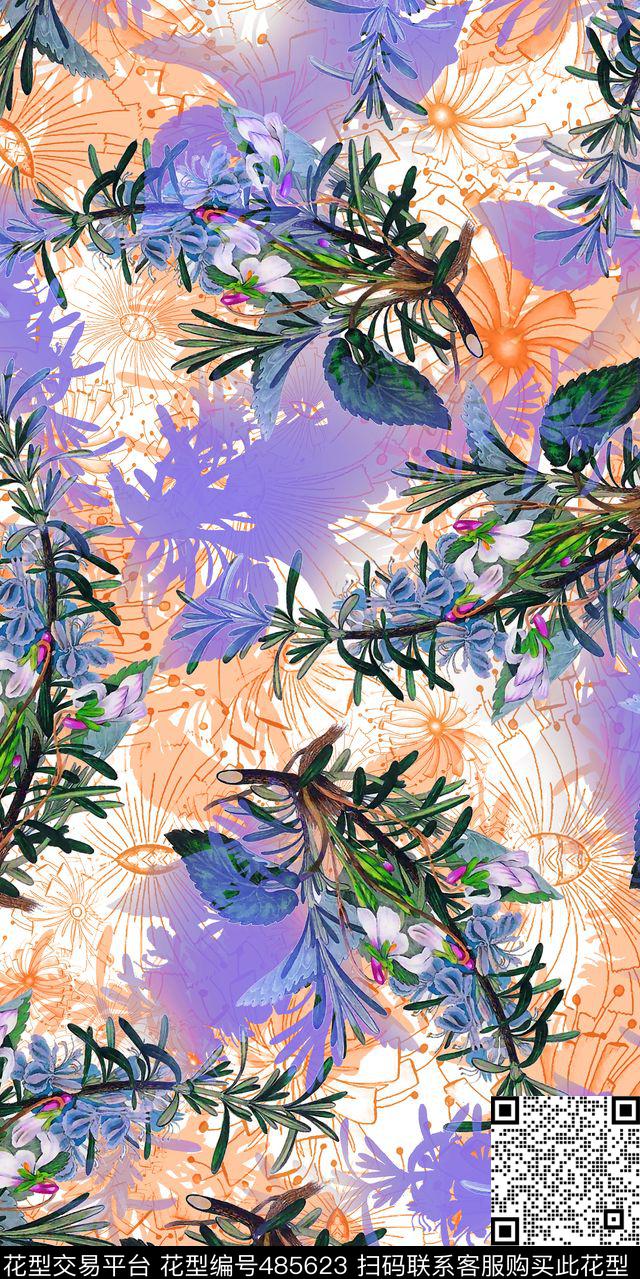 多彩花卉花朵数码印花华亿平台下载（图片编号: 485623） - 瓦栏（Walan）