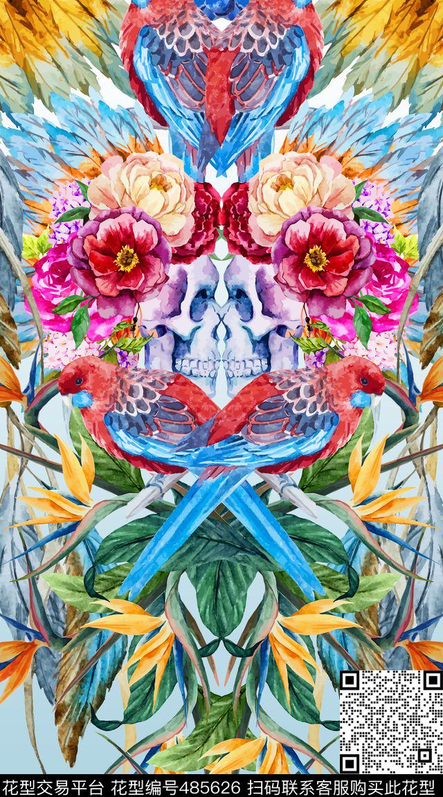 定位骷髅头天堂鸟数码印花华亿平台下载（图片编号: 485626） - 瓦栏（Walan）