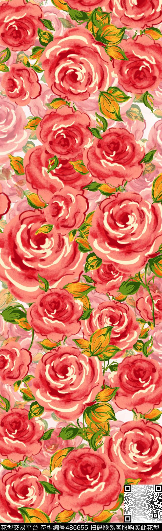 大花卉玫瑰满版数码印花数码印花华亿平台下载（图片编号: 485655） - 瓦栏（Walan）