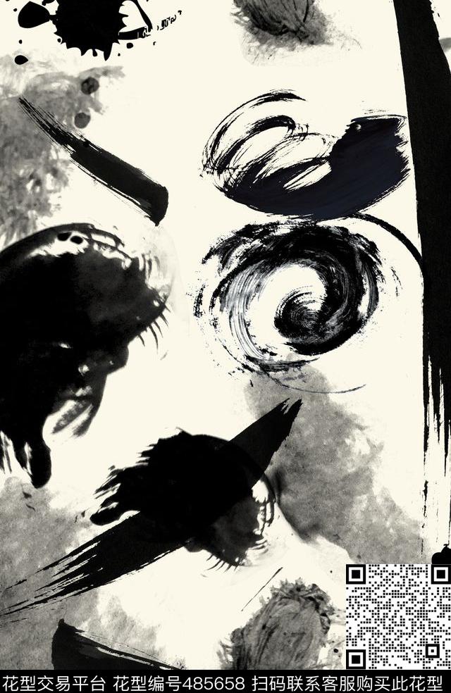 水墨中国风抽象数码印花华亿平台下载（图片编号: 485658） - 瓦栏（Walan）