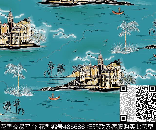 欧美风格热带岛屿传统印花华亿平台下载（图片编号: 485686） - 瓦栏（Walan）